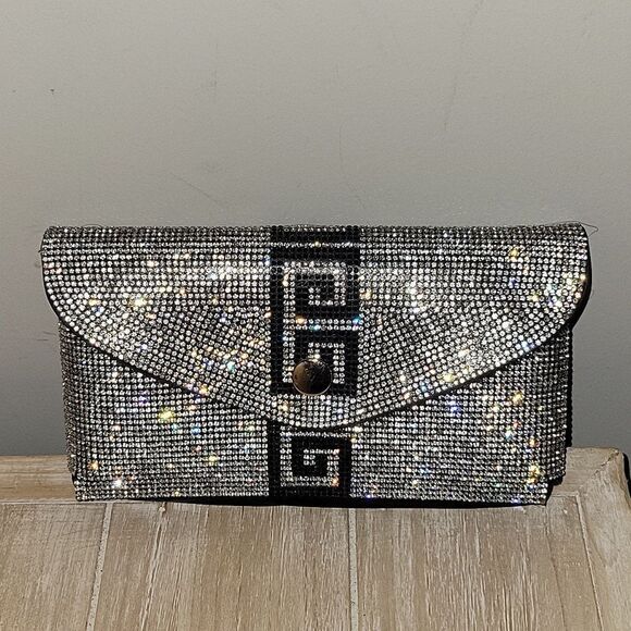 Rhinestone Wallet Case Bag Clutch Faux Leather Bling - Picture 1 of 6